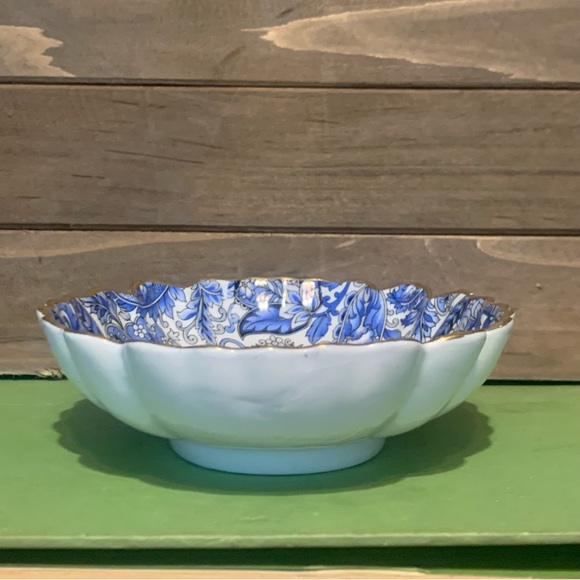 James Kent Old Foley Blue White Paisley Leaf Trinket Relish Dish W/Gold England - Picture 3 of 16